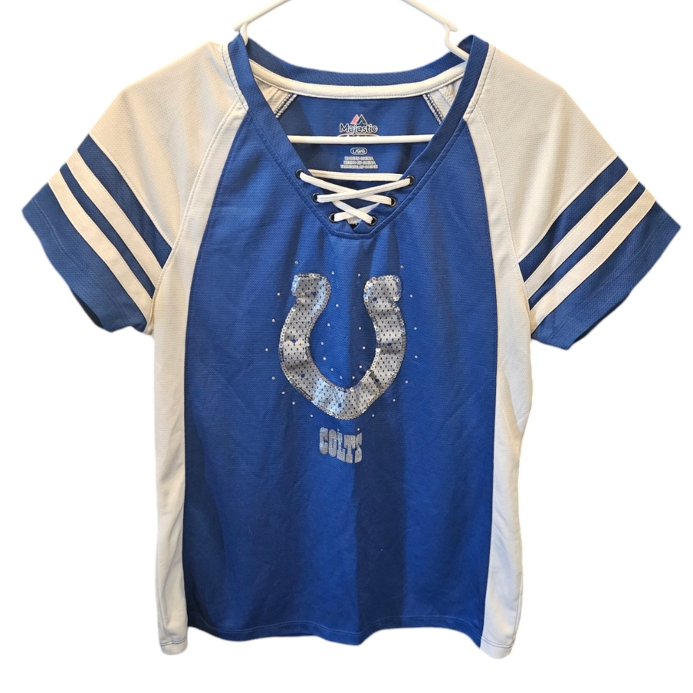 Majestic Fan Fashion Womens Size L Indianapolis Colts Sequin Lace-Up Jersey